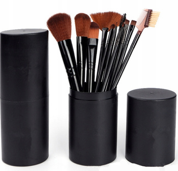 Zestaw 12 Pędzli Do Makijażu w Czarnej Tubie
