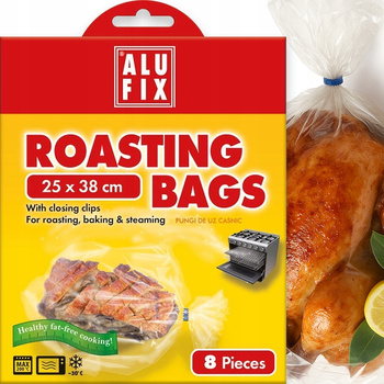 AluFix Worki Rękawy Do Pieczenia Piekarnika Kieszeń 8 Sztuk + Klamerki