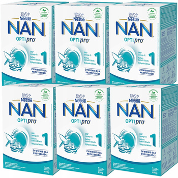 Nestle NAN Optipro 1 Mleko Modyfikowane Początkowe Dla Niemowląt 650g x 6 Kartonów