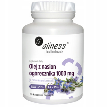 Aliness Olej z Nasion Ogórecznika Lekarskiego 1000mg Witamina E 60 Kapsułek
