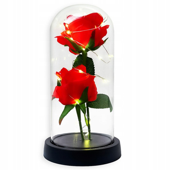 Wieczna Róża w Szkle Kryształowa Świecąca LED Prezent Na Święta Czerwona CZ06