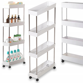 Szafka Regał Na Kółkach 4 Półki Do Łazienki Kuchni Wąski 13 x 40 x 87- 92cm ORG304 BIAŁY