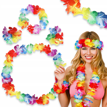 CoolStaff Zestaw Hawajski Naszyjnik 2 Bransoletki Wianek z Kwiat贸w Na Pla偶臋 Imprez臋