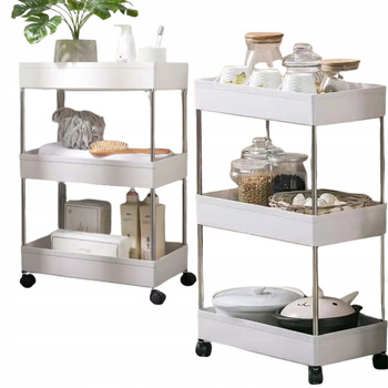 CoolStaff Mobilna Szafka Na Kółkach Regał Łazienkowy Kuchenny Modułowy Biały 3 Półki ORG306