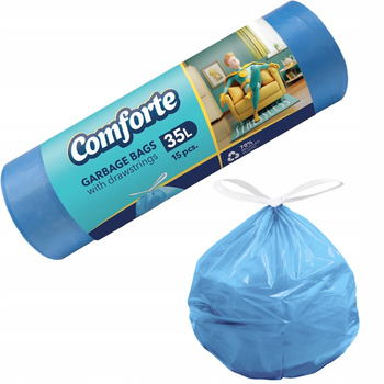 Comforte Worki Na Śmieci z Taśmą Ściągającą Mocne Niebieskie 35L 15 Sztuk