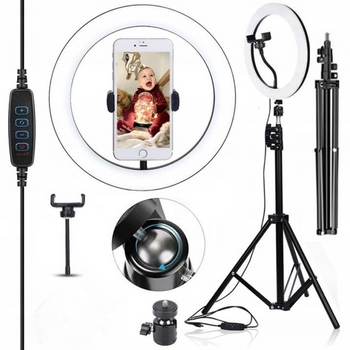 CoolStaff Lampa Pierścieniowa Ring LED Statyw 3 Barwy Światła Selfie Sesja Zdjęciowa