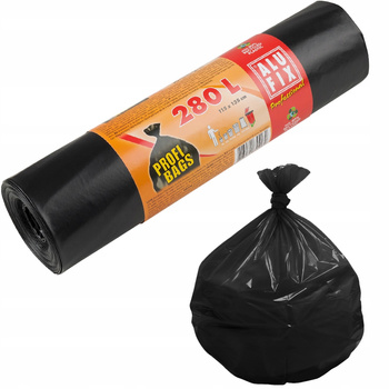 AluFix Worki Na Śmieci Mocne Czarne Dwuwarstwowe z Folii HDPE 160L 5 Sztuk