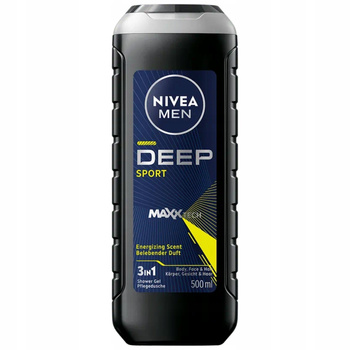 Nivea Men Deep Sport 3w1 Męski Żel Pod Prysznic Szampon Do Włosów 500ml