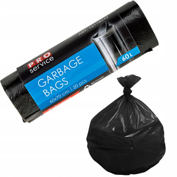 PRO Service Worki Na Śmieci Mocne Czarne Uniwersalne LDPE 60L 20 Sztuk
