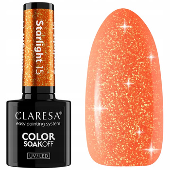 Claresa Lakier Hybrydowy Do Paznokci Pomarańczowy Drobinki Starlight 15 5g