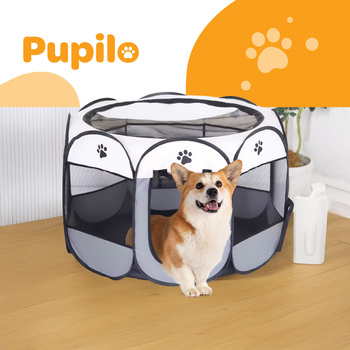 Pupilo Składany Przenośny Kojec Dla Kota Psa Szary z Okienkami 70 x 70 x 45 cm