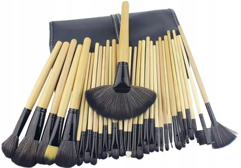 Zestaw 24 Pędzli Do Makijażu Drewniane Złote Czarne Etui