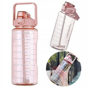 Butelka Na Siłownię Motywacyjna Bidon Na Wodę RÓŻOWA 2000ml z Ustnikiem Rurką 2L