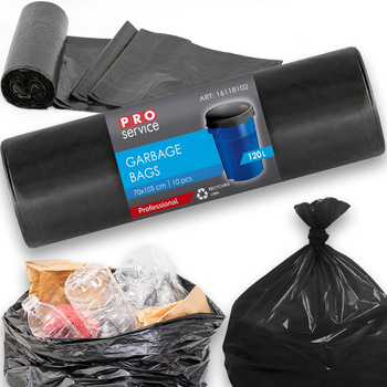 PRO Service Worki Na Śmieci Mocne Czarne Uniwersalne LDPE 120L 10 Sztuk