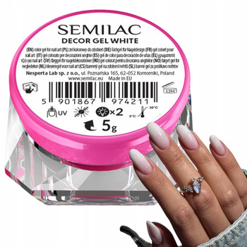 Semilac Decor Gel White Biały Żel Do Paznokci Zdobień Manicure Pedicure 5g