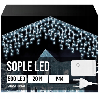 CoolStaff Lampki Sople Białe Choinkowe Świąteczne Zewnętrzne Zimne Blask 500 Led