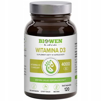 Biowen Witamina D3 4000 z Lanoliny Suplement Diety Odporność 120 Kapsułek