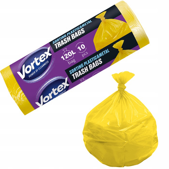 Vortex Plastik Metal Worki Na Śmieci Mocne Żółte Do Segregacji 120L 10 Szt
