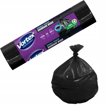 Vortex Duble Power Worki Na Śmieci Mocne Czarne Dwuwarstwowe 160L 10 Sztuk