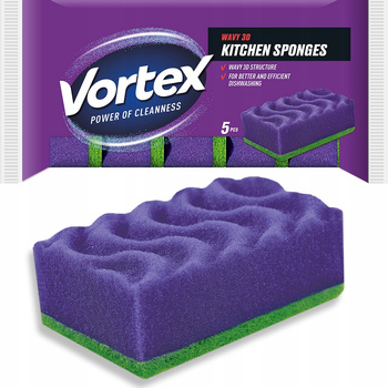 Vortex Gąbki Kuchenne Do Mycia Naczyń Zmywak Fala 3D Dwustronne 5 Sztuk