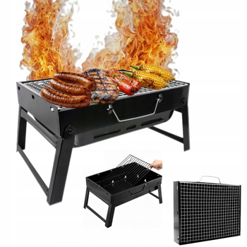 Polowy Składany Grill Węglowy Przenośny Turystyczny Prostokątny z Uchwytem