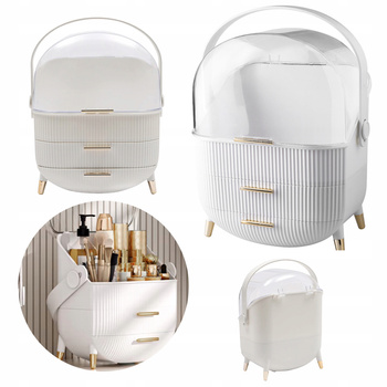 Organizer Szkatułka Kuferek Na Biżuterię Kosmetyki Jasny BIAŁY Ryflowany