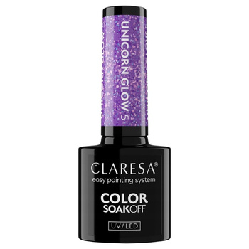 Claresa Lakier Hybrydowy Do Paznokci Fioletowy Drobinki Unicorn Glow 5 5g
