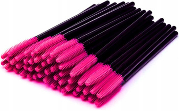eVanda Szczoteczki Spiralki Silikonowe Do Tuszu Rzęs i Brwi Czarno Różowe 50 Sztuk
