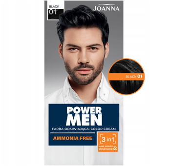 Joanna Power Men 3w1 Farba Do Włosów Brody i Wąsów Dla Mężczyzn 01 Czarna