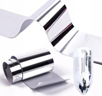 Folia Transferowa w Rolce Do Zdobień Paznokci Srebrna Efekt Hologramu 80x4cm