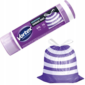 Vortex Worki Na Śmieci Mocne Biało Fioletowe z Taśmą Ściągającą 60L 10 Szt