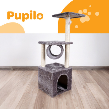 Pupilo Domek Drapak Legowisko Tunel Drzewko Dla Kota z Zabawką Mysz 4 Poziomy