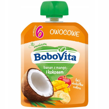 Bobovita Owocowy Mus Dla Dzieci Banan z Mango i Kokosem Po 6 Miesiącu 80g