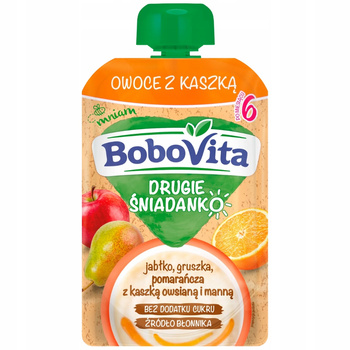 Bobovita Mus Owocowy Dla Dzieci Jabłko Gruszka Pomarańcza Kaszka Manna 100g