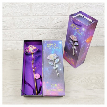 Kryształowa Wieczna Róża Kwiat Prezent w Pudełku Róż-Fiolet