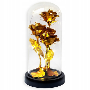 eCarla Kryształowa Wieczna Róża Złota Pod Kopułą Na Prezent Świecąca LED Szkło