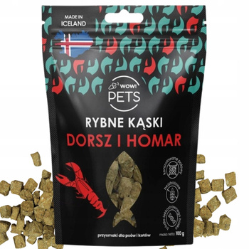 Wow Pets Przysmaki Dla Psa Kota Zdrowe Smaczki Rybne Kąski Dorsz Homar 100g