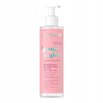 Eveline Beauty Glow Pielęgnujący Żel Micelarny Do Twarzy Oczu Ust 3w1