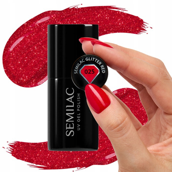 Semilac Lakier Hybrydowy Do Paznokci Glitter Red 025 Brokat Czerwień 7ml