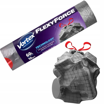 Vortex Flexy Worki Na Śmieci z Taśmą Ściągającą Mocne 60L 10 Sztuk