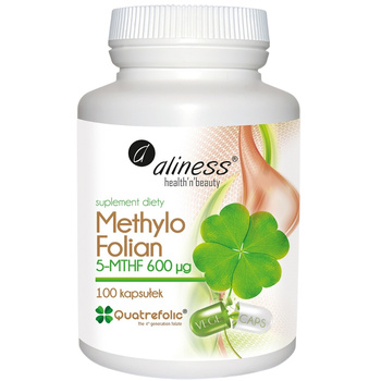 Aliness Methylo Folian 5 MTHF 600 µg Kwas Foliowy Suplement Diety 100 Kaps