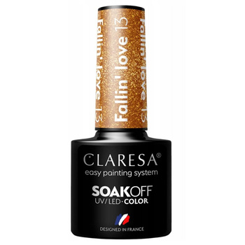 Claresa Lakier Hybrydowy Do Paznokci Złoty Brokatowy Fallin Love 13 5g