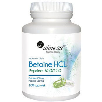Aliness Betaina HCL 650mg + Pepsyna 150mg Suplement Diety Żołądek 100 Kaps