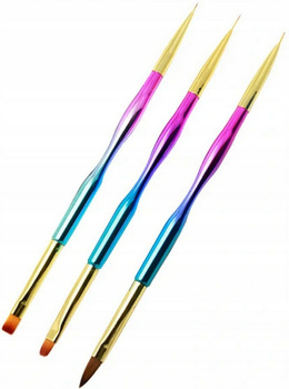 Zestaw 3 Pędzelków Rainbow Dwustronnych Nail Art