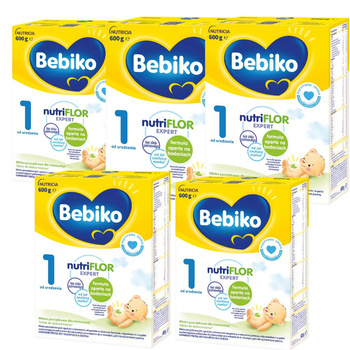 Bebiko Nutriflor Expert 1 Mleko Modyfikowane Początkowe Dla Niemowląt 600g x 5 Kartonów