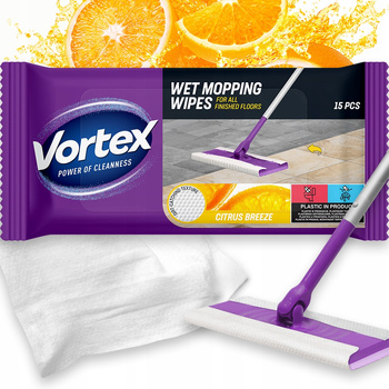 Vortex Mokre Chusteczki Do Mycia Podłogi Na Mopa Citrus Breeze 15 Sztuk