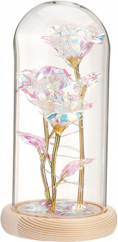 Kryształowa Potrójna Wieczna Róża w Szkle Prezent ROZ06