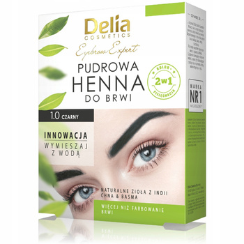 Delia Eyebrow Expert Henna Pudrowa Do Brwi Zestaw z Fiolką 1.0 Czarna