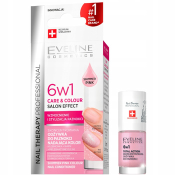 Eveline Nail Therapy 6w1 Wzmacniająca Odżywka Do Paznokci Shimmer Pink 5ml