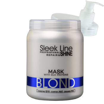 Stapiz Sleek Line Blond Maska Do Włosów Bloond i Rozjaśnianych z Jedwabiem Ochładzająca Niebieska + Pompka  1000ml